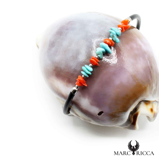 Bracelet Caoutchouc 1 Rang Turquoise & Corail