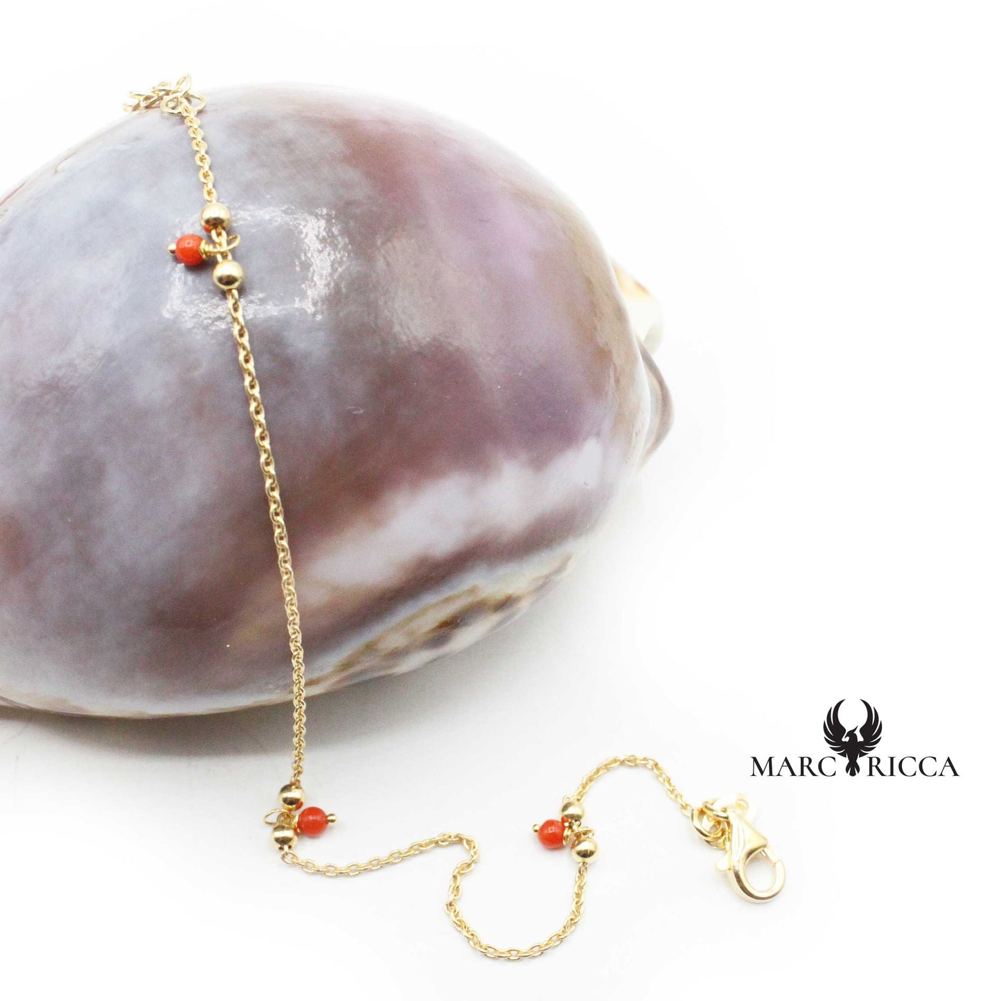 Bracelet Argent Chainette & Perles Corail Vermeil