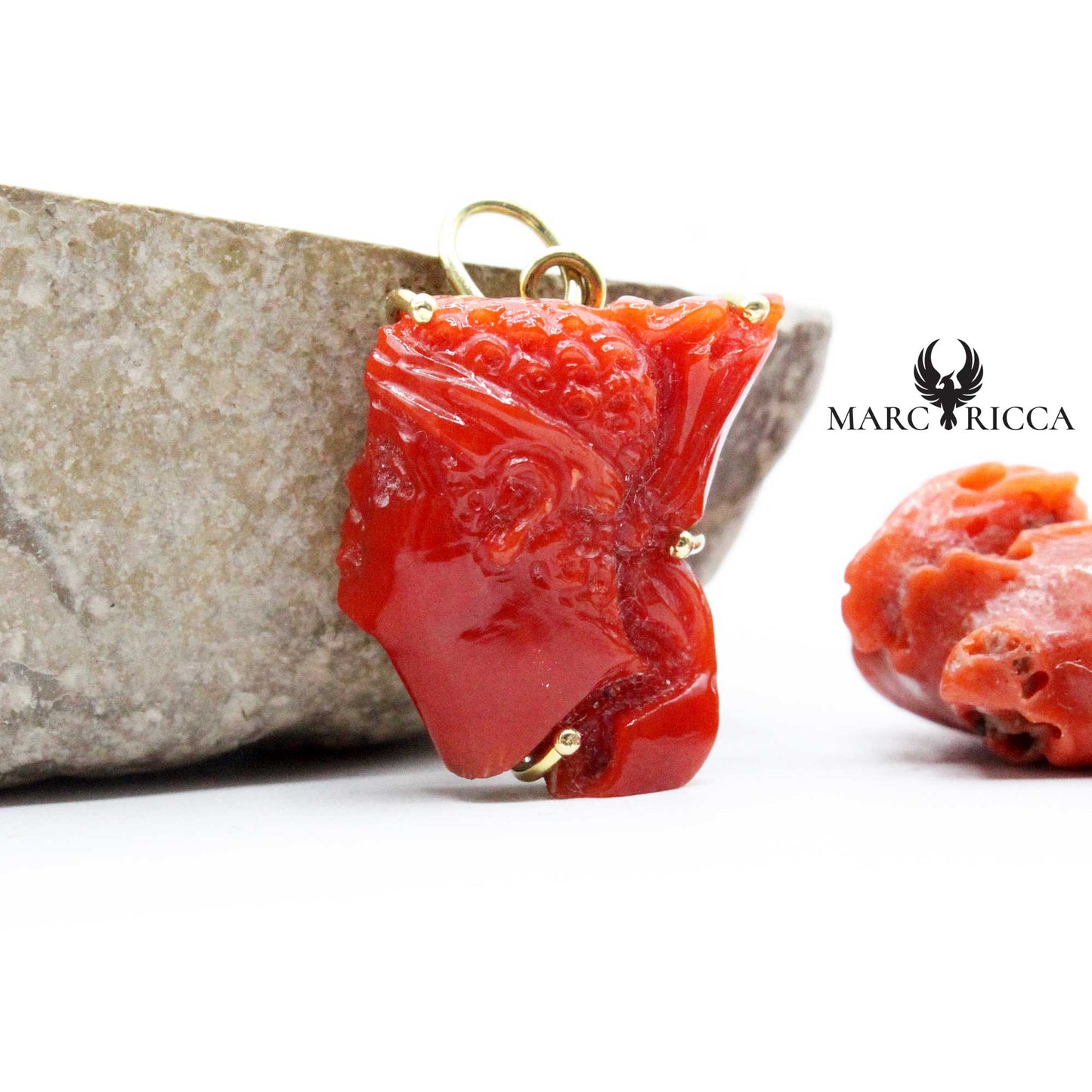 Pendentif Or Tête de Maure Corail