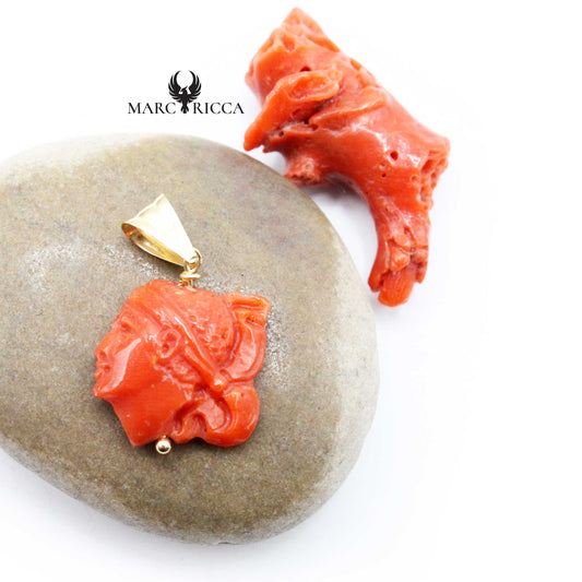 Pendentif Or Tête de Maure Corail