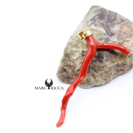 Pendentif Or Branche de Corail Rouge