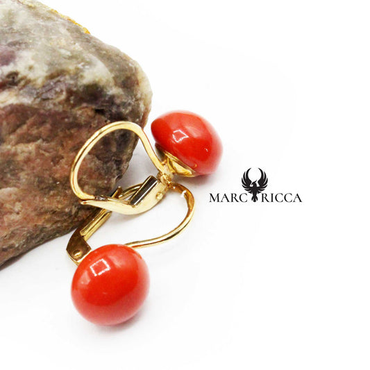 Boucles Or Dormeuse Bouton en Corail