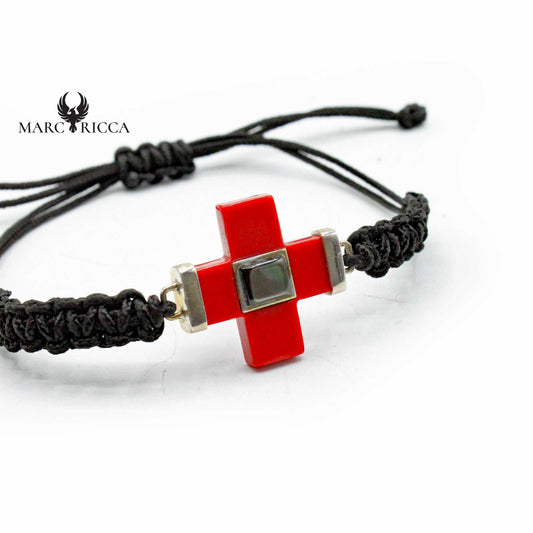 Bracelet Croix Corail & nacre Noire