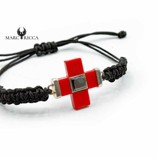 Bracelet Argent Croix Corail & nacre Noire
