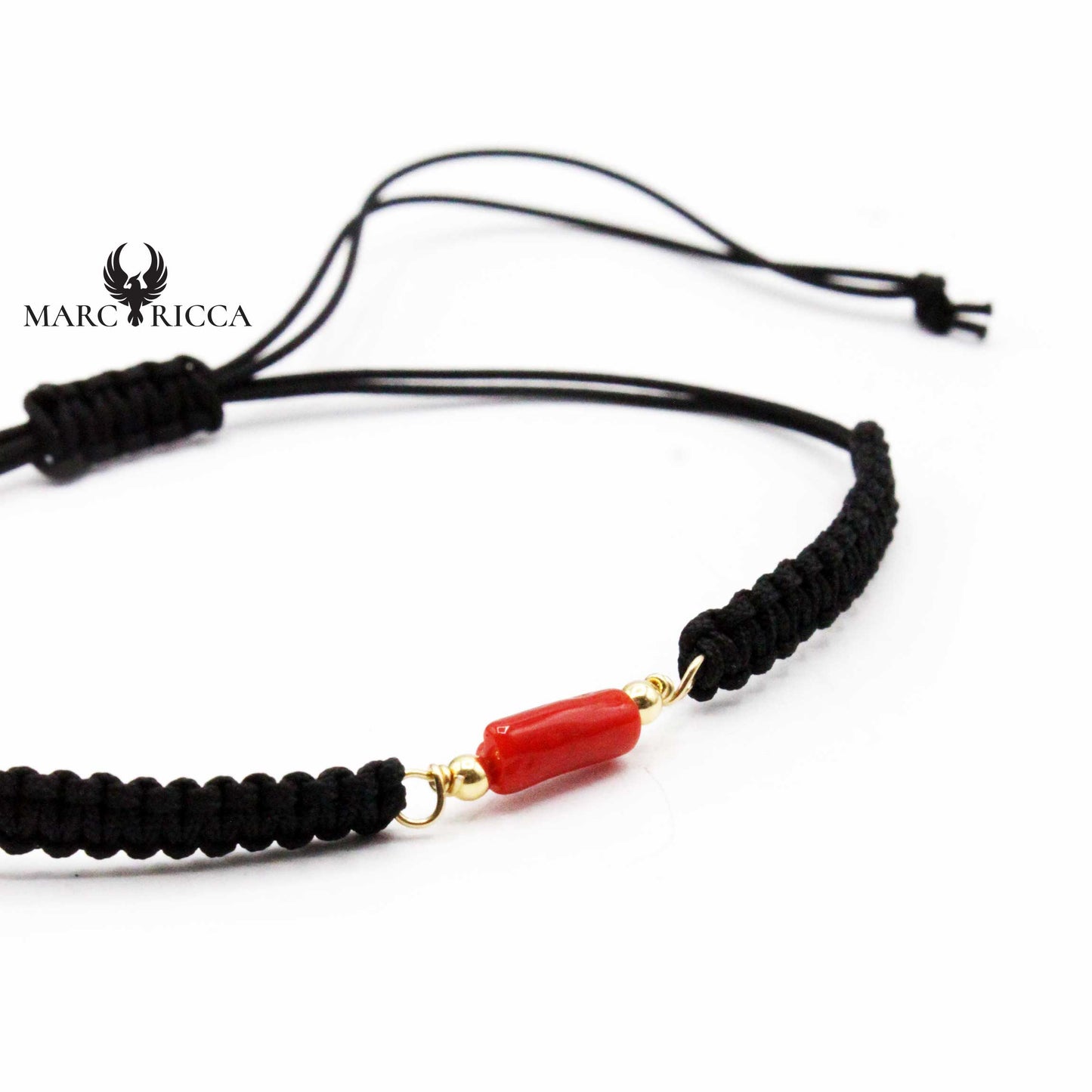 Bracelet Argent Cordon Macramé & Tube en Corail