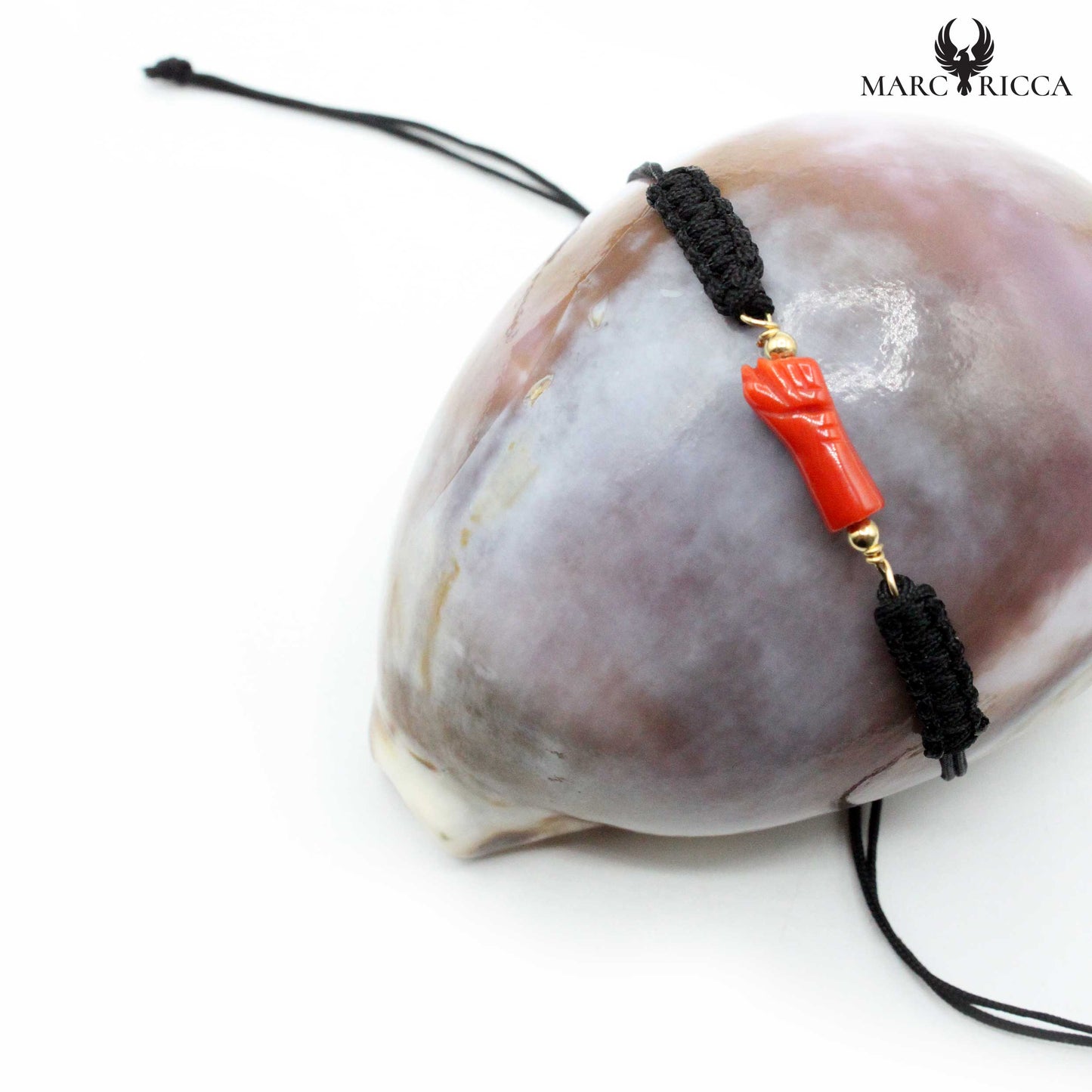 Bracelet Argent Macramé Main en Corail Vermeil
