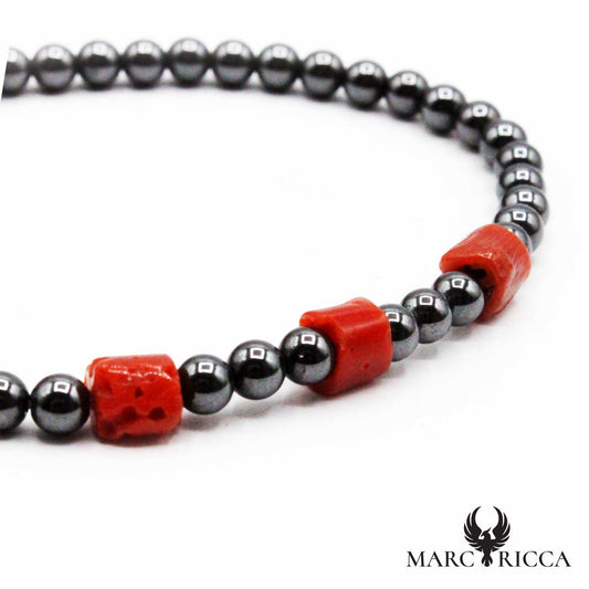 Bracelet Elastique Corail & Hématite