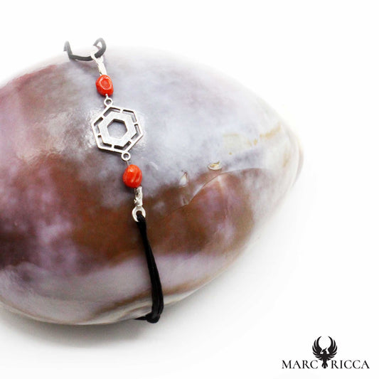 Bracelet Corail & Argent Hexagone