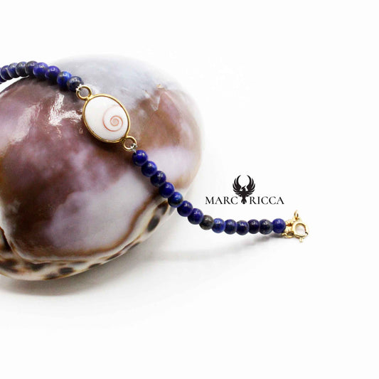 Bracelet Argent œil de St-Lucie & Lapis Lazuli Vermeil