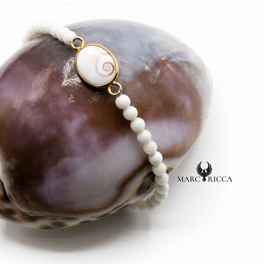 Bracelet Vermeil Œil de St Lucie & Corail Blanc