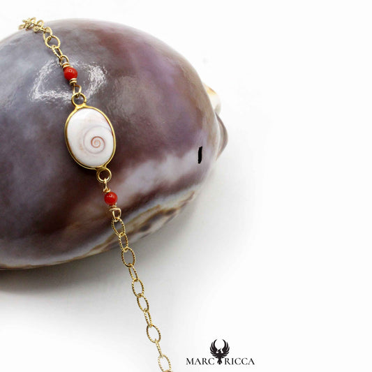 Bracelet Argent œil de St-Lucie & Boules Corail