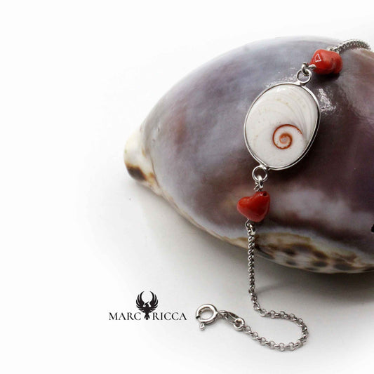Bracelet Argent œil de St-Lucie & Corail Rouge