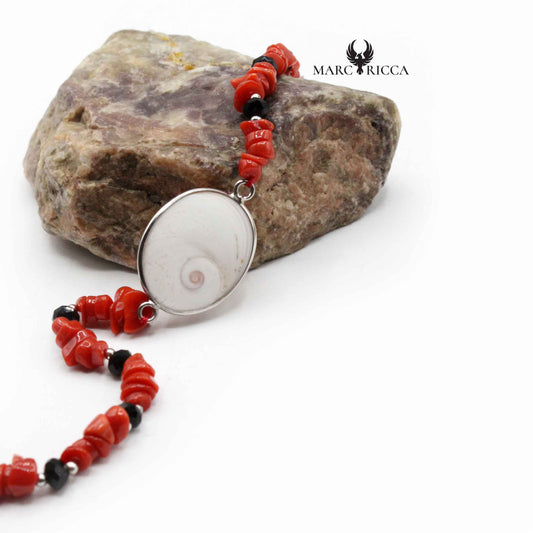 Bracelet Argent œil de St-Lucie, Cristal & Corail