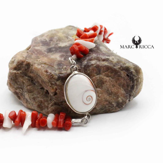 Bracelet Argent œil de St-Lucie & Corail Blanc et Rouge
