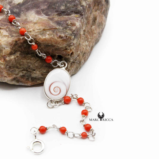 Bracelet Argent œil de St-Lucie & Corail Rouge