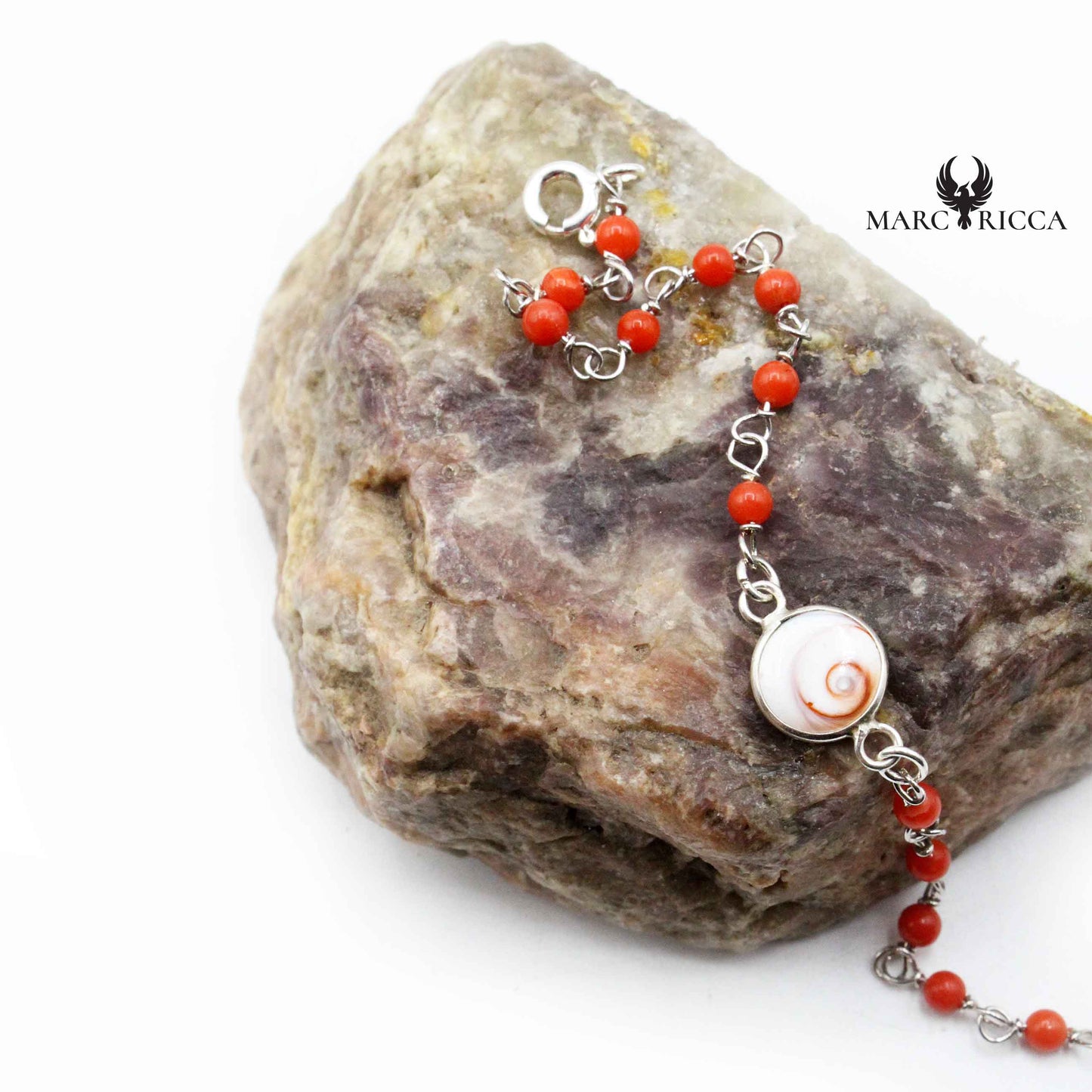 Bracelet Argent œil de St-Lucie & Corail Rouge