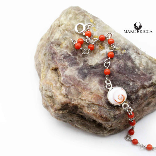 Bracelet Argent œil de St-Lucie & Corail Rouge