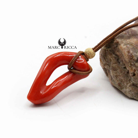 Collier Cordon Anneau de Corail Rouge Vermeil