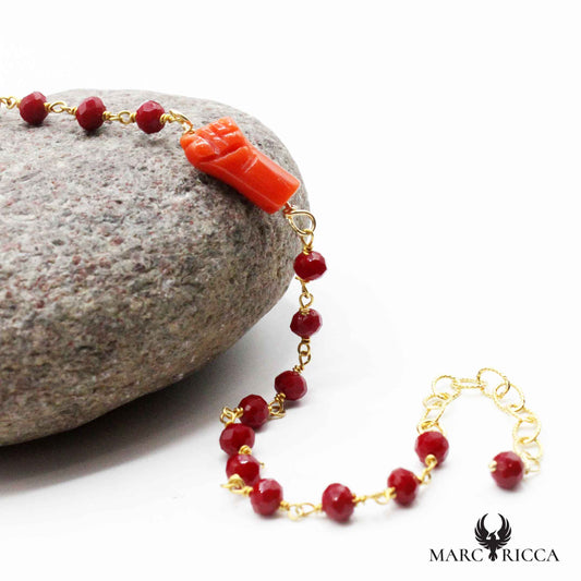 Bracelet Argent Chainette Main en Corail Vermeil