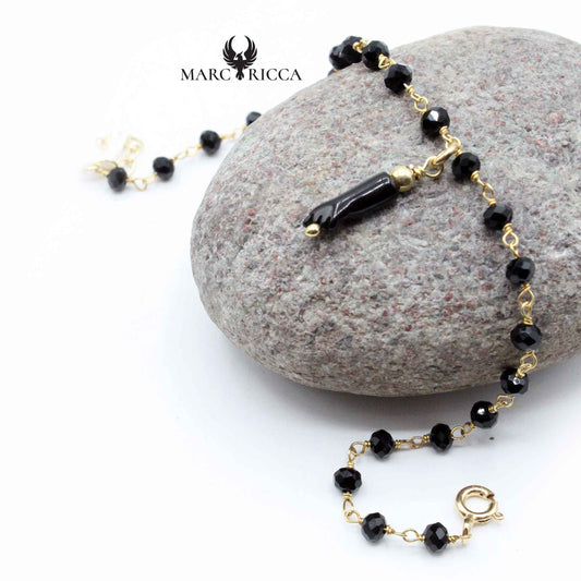 Bracelet Argent Chainette Main en Onyx Vermeil