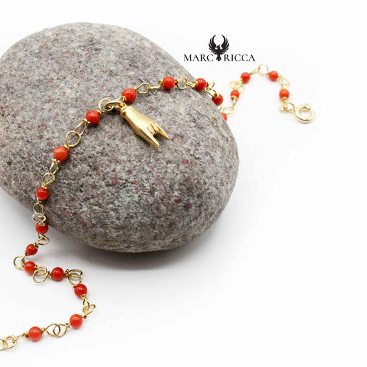Bracelet Argent Chainette Corail Rouge & Corne D'abondance