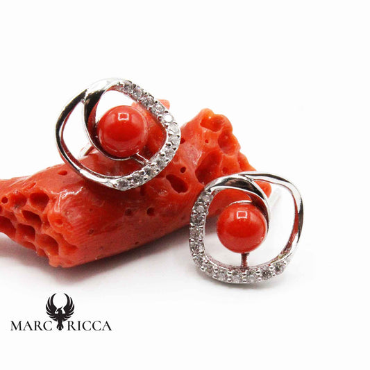 Boucles Argent Zirconium & Boules de Corail