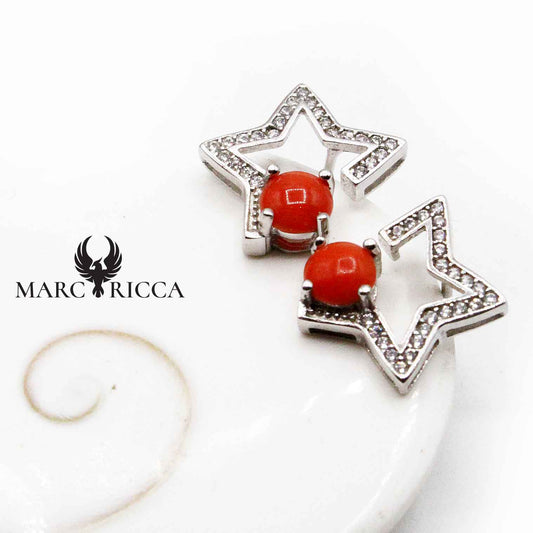 Boucles Argent Corail Perle & Étoile Zirconium
