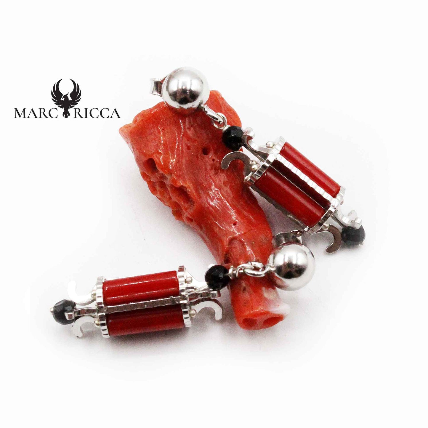Boucles Argent Tube de Corail rouge