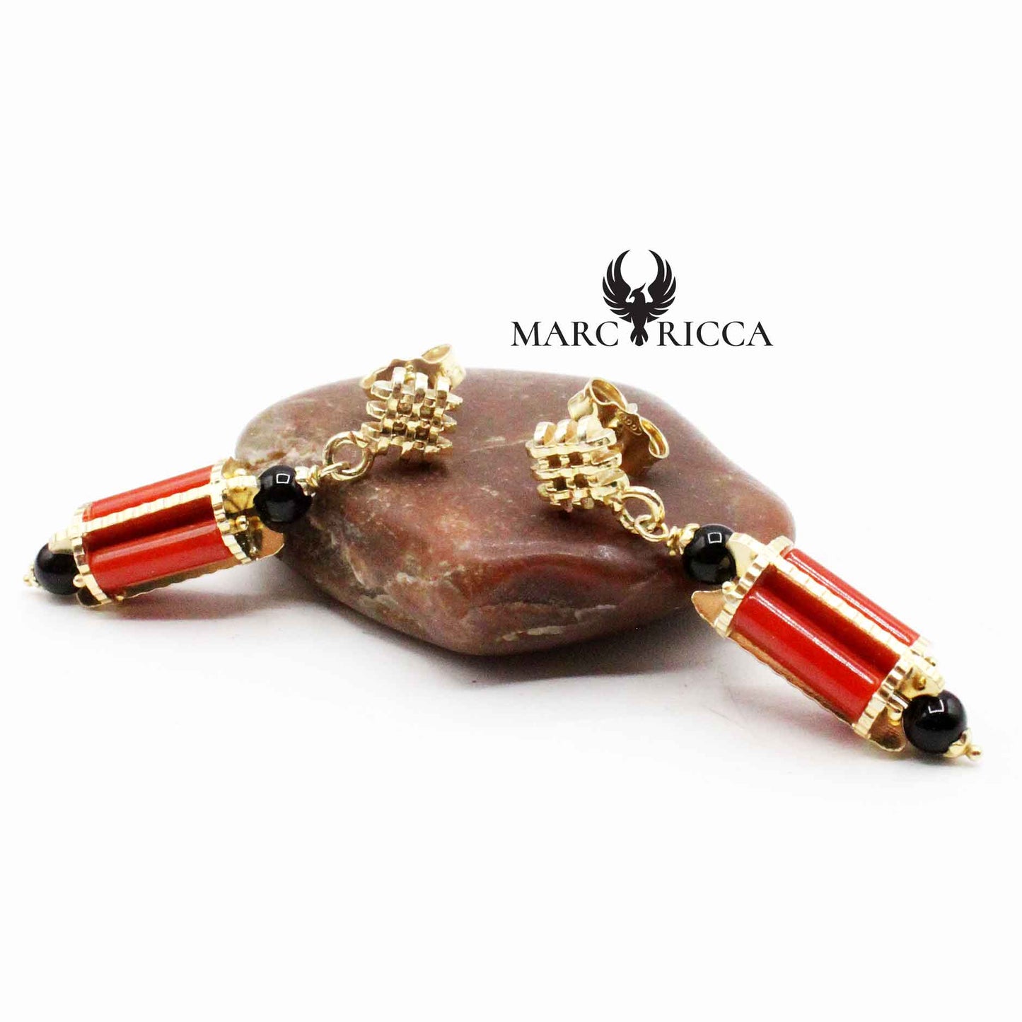 Boucles Argent Tube de Corail rouge