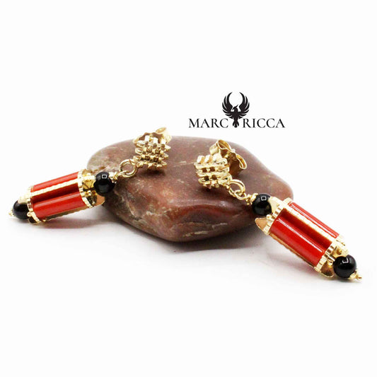 Boucles Argent Tube de Corail rouge