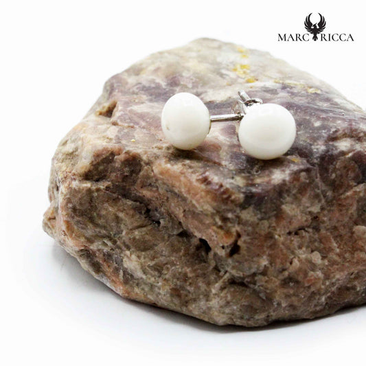 Boucles Argent Corail Blanc Perle Plate