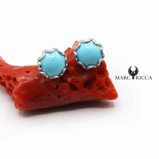 Boucles Argent Rondes Turquoises