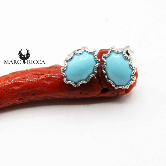 Boucles Argent Ovales Turquoises