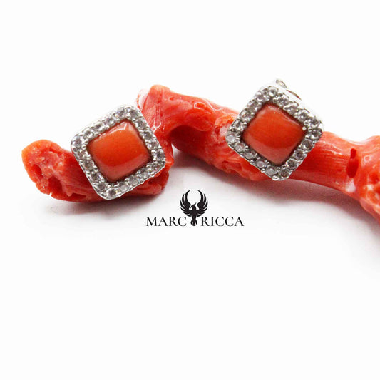 Boucles Argent Carrées Corail