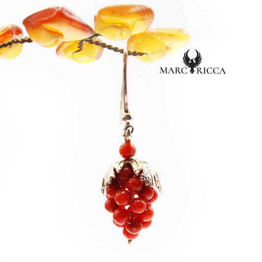 Boucles Argent Grappe de Corail