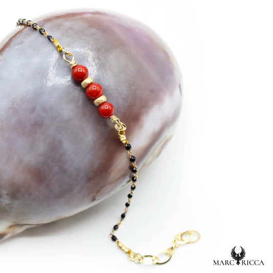 Bracelet Argent Chainette 3 Perles de Corail Rouge Vermeil