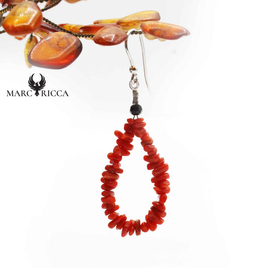 Boucles Argent Corail Goutte & Perle de Cristal Noir