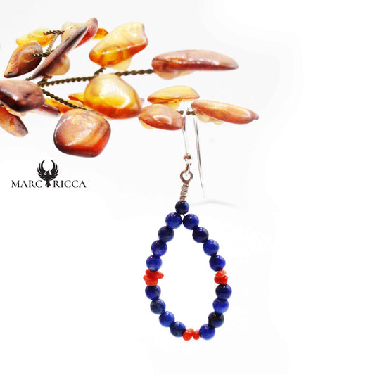 Boucles Argent Corail & Lapis Lazuli Goutte