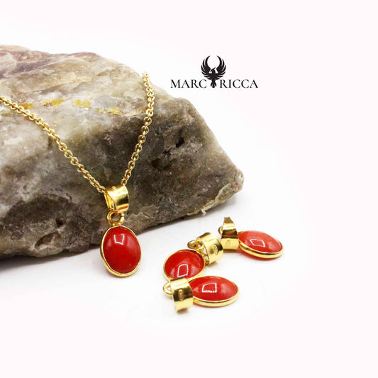 Pendentif Argent ovale en Corail