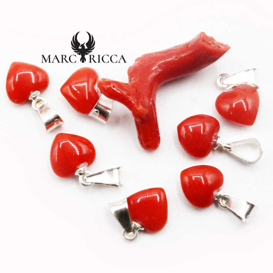 Pendentif Argent Cœur Corail Tigé