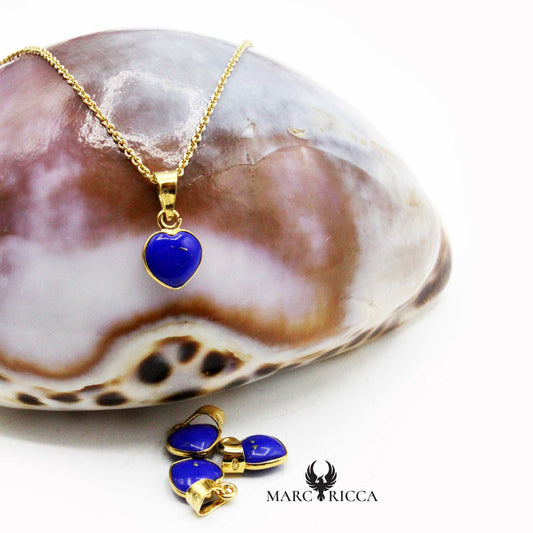 Pendentif Argent Cœur Contouré Lapis/Malachite/Onyx Vermeil