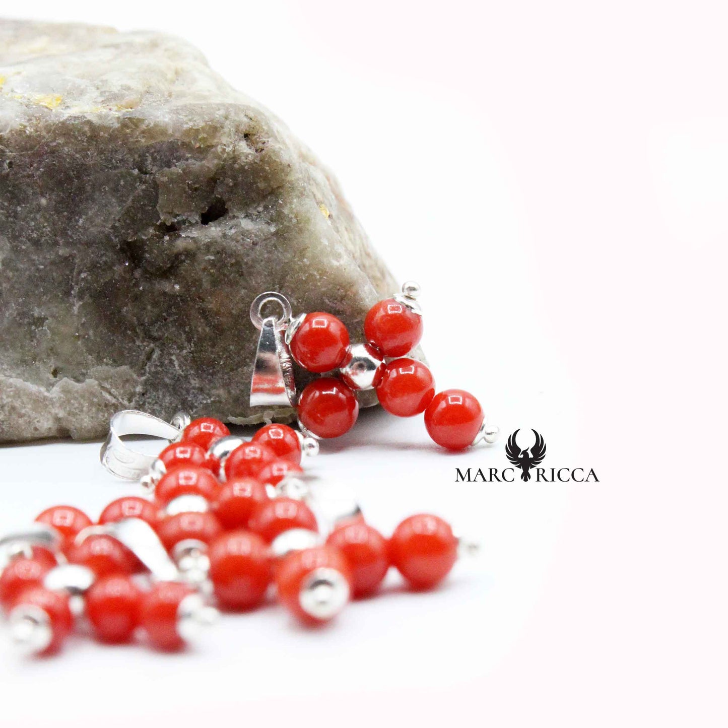 Pendentif Argent Croix & Perles de Corail