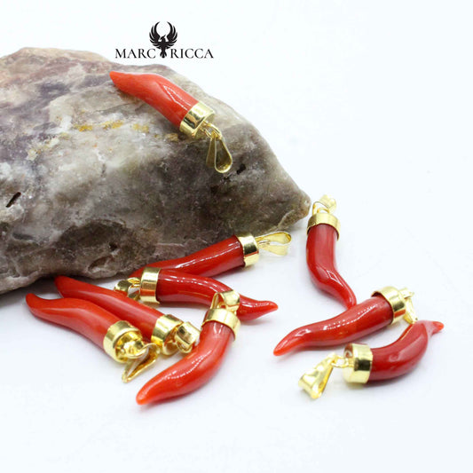 Pendentif Argent Corne Corail Rouge