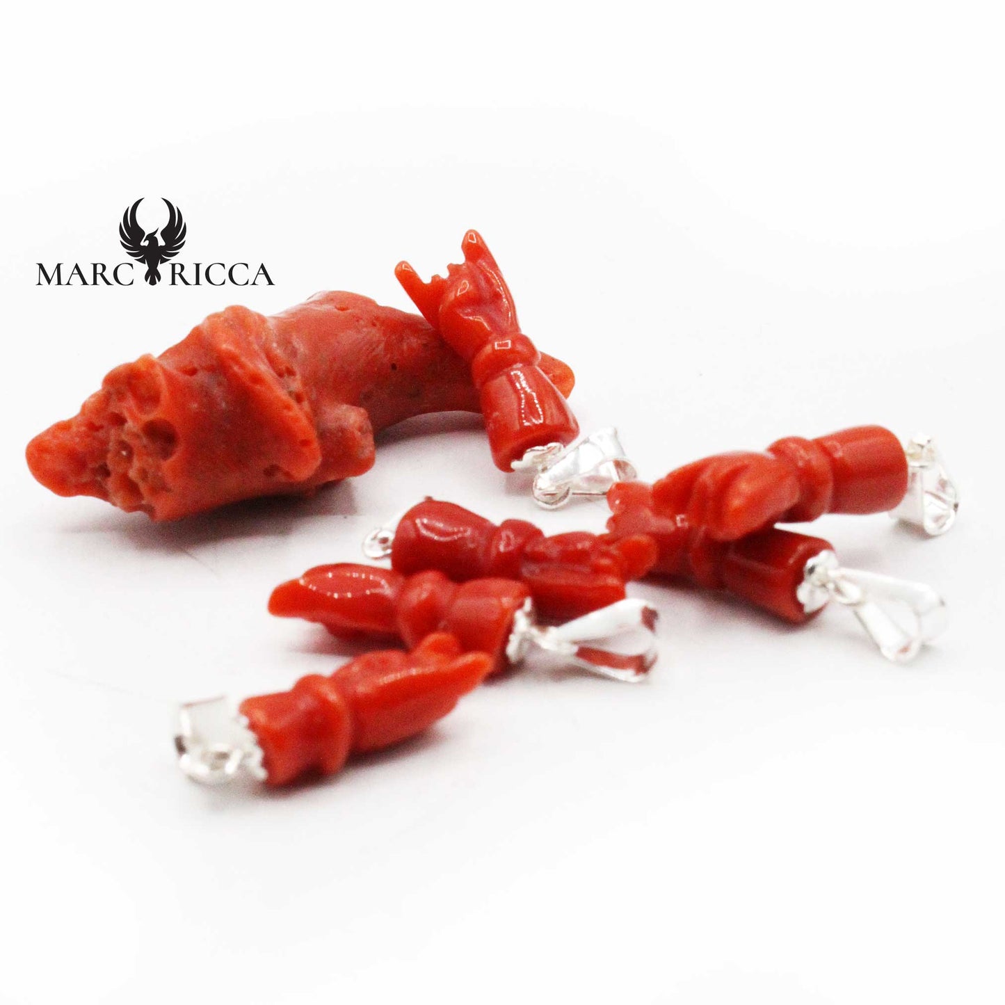 Pendentif Argent Main Corne en Corail Rouge