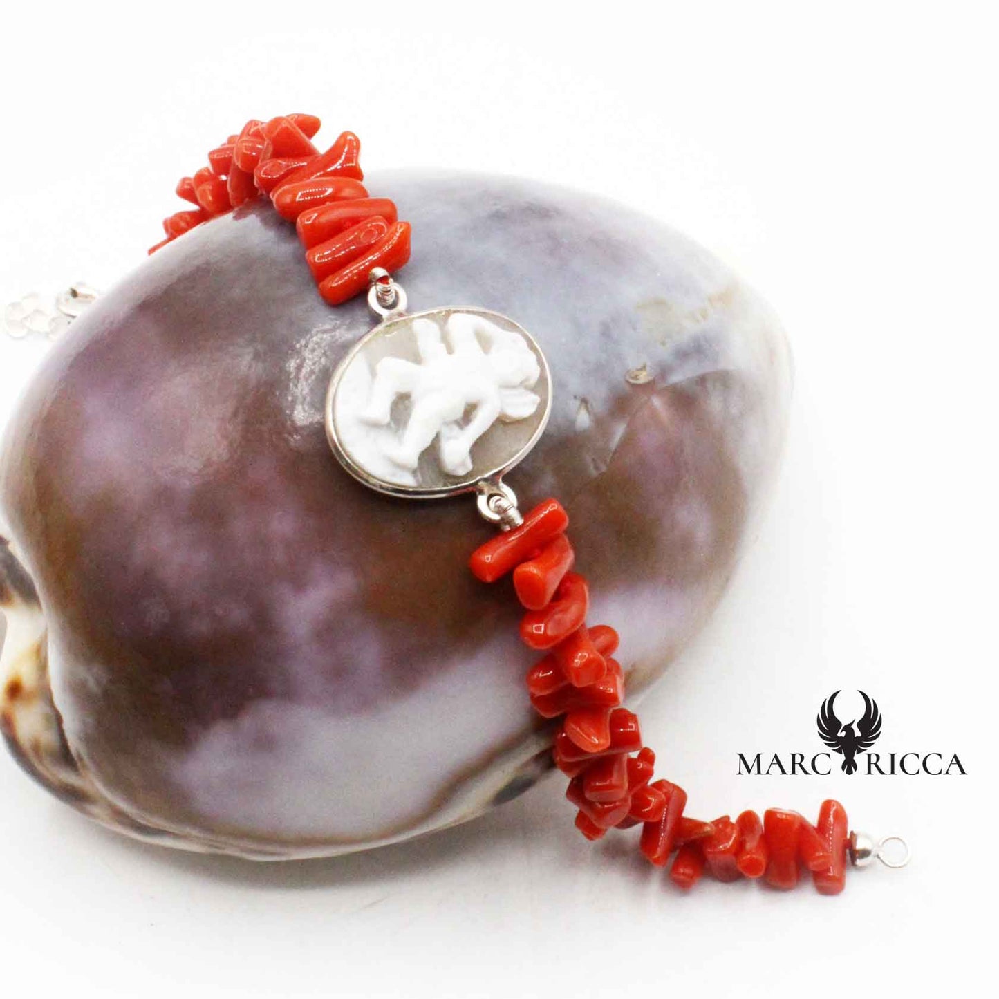 Bracelet Argent cupolino Corail Rouge et Camée