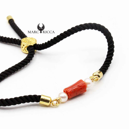 Bracelet Argent Corail Rouge et Perles Vermeil