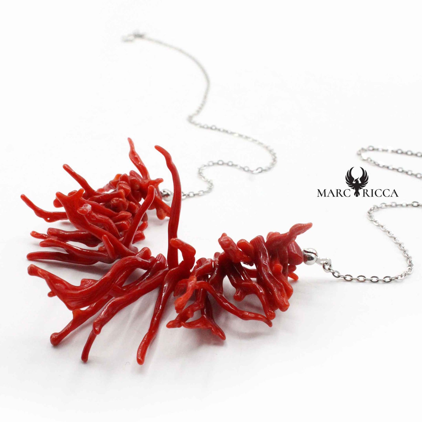Collier Argent Franges de Corail Rouge