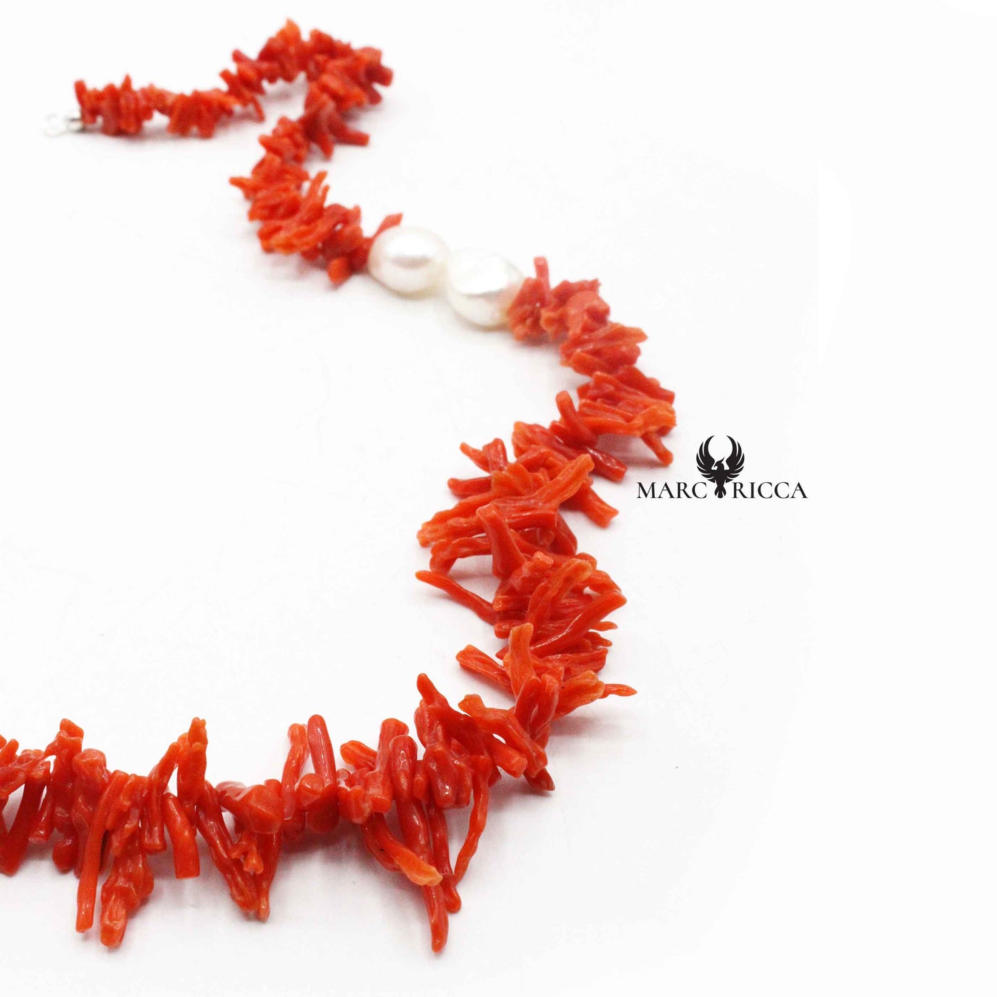 Collier Argent Frange Corail Rouge et Perles