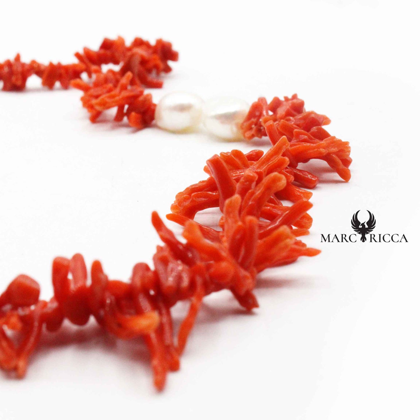 Collier Argent Frange Corail Rouge et Perles