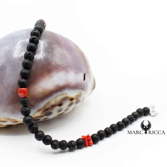 Collier Argent Perles de Lave et Corail